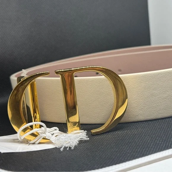 DIOR BNIB NWT 30 MONTAIGNE LEATHER BELT SIZE 75 IN BLANC/ WHITE AND PINK PASTEL